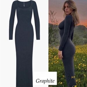 NWT SKIMS Soft Lounge Long Sleeve Dress In Graphite XL 🩶💙